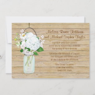 Invitation Rustique Pays Mason Fleurs Jar Blanches Hydrangeas