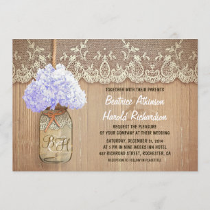 Invitation rustique pays mason jar hydrangea mariage