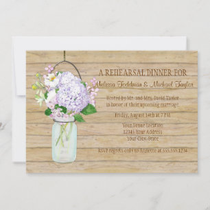 Invitation Rustique Pays Mason Jar Lavender Floral Hydrangea