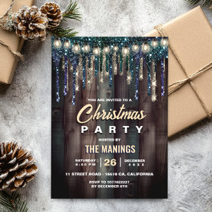 Invitation Rustique Pays Noël Vacances Bleu parties scintilla