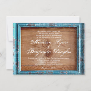 Invitation Rustique Pays Turquoise Cadre Bois Mariage Invitat