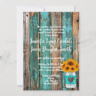 Invitation rustique Pays Turquoise Grange Bois Tournesol Maso