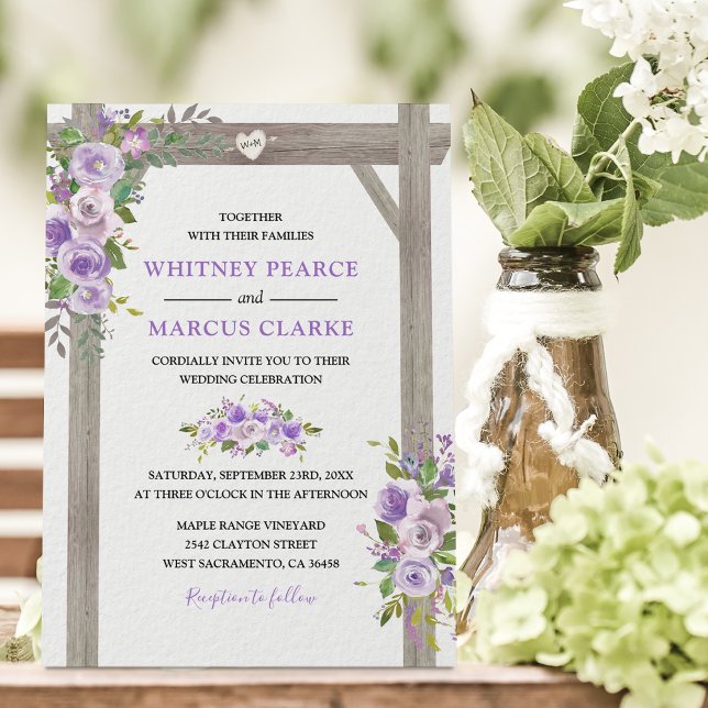 Invitation Rustique Pays Violet Mariage Floral Pergola (Créateur téléchargé)
