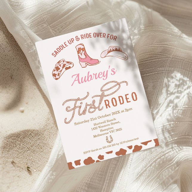 Invitation Rustique Pink Boot Cowgirl Premier Rodéo 1er Anniv (Pink Cowgirl First Rodeo Birthday Invitation, Western First Rodeo 1st Birthday Invite, Wild West)