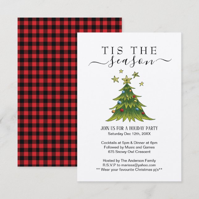Invitation Rustique Plaid Holiday Party (Devant / Derrière)