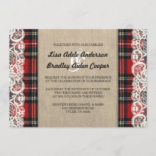 Invitation Rustique Plaid Lace Mariage campagnard