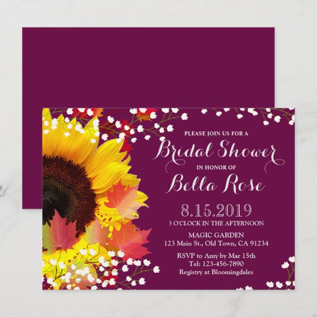 Invitation Rustique Plum de tournesol nuptiale dou (Devant / Derrière)