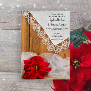 Invitation Rustique Poinsettia et dentelle Mariage de grange