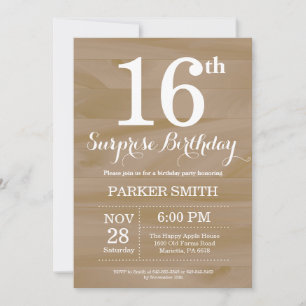 Invitation rustique pour 16 ans surprise