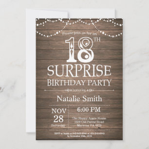 Invitation rustique pour 18 ans avec surprise