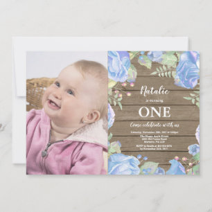 Invitation Rustique pour 1er Anniversaire Fleurs B