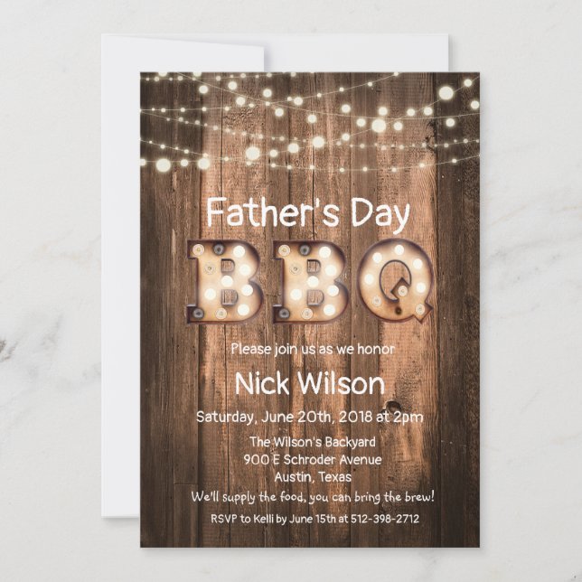 Invitation rustique pour barbecue de la fête des p (Devant)