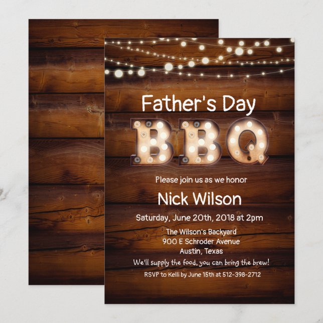 Invitation rustique pour barbecue de la fête des p (Devant / Derrière)