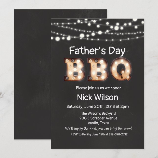 Invitation rustique pour barbecue de la fête des p (Devant / Derrière)