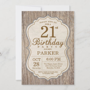 Invitation Rustique pour les 21 ans en Bois
