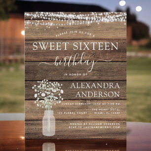 Invitation rustique pour un anniversaire Sweet 16