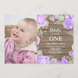 Invitation Rustique Premier Anniversaire Floral Vi