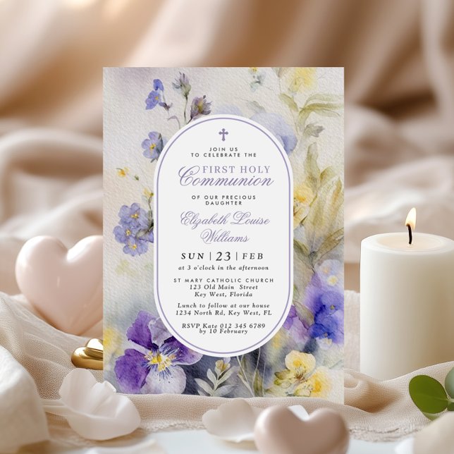 Invitation Rustique Purple & Jaune Première Sainte Communion (Créateur téléchargé)