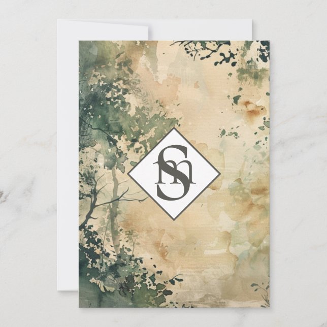 Invitation * Rustique R26 Mariage de monogramme de forêt QR R (Devant)