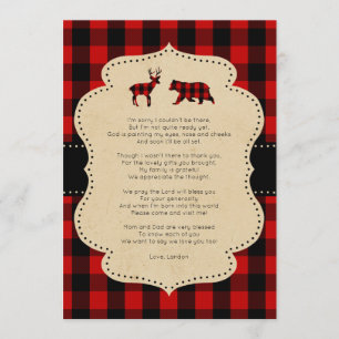 Invitation Rustique Red Plaid Buck and Bear poem merci note