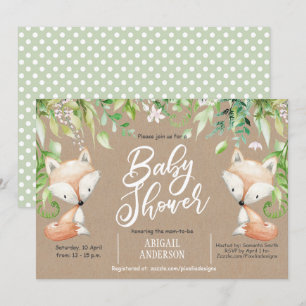 Invitation Rustique, renard des bois, verdure, baby Boy Showe