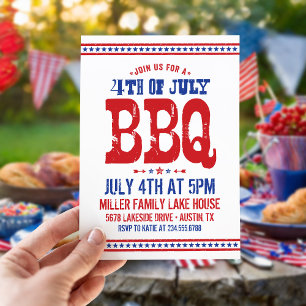 Invitation Rustique Retro Vintage 4 juillet BBQ Party
