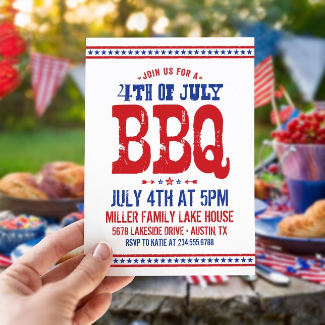 Invitation Rustique Retro Vintage 4 juillet BBQ Party (Créateur téléchargé)