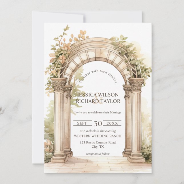 Invitation Rustique Romantique Arc Beige Ranch ferme grange (Devant)