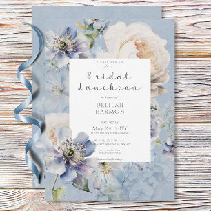 Invitation Rustique Romantique Bleu & Blanc Floral Déjeuner n