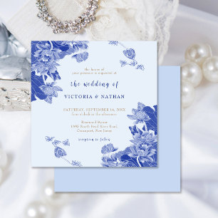 Invitation Rustique Romantique Bleu clair Carré Mariage