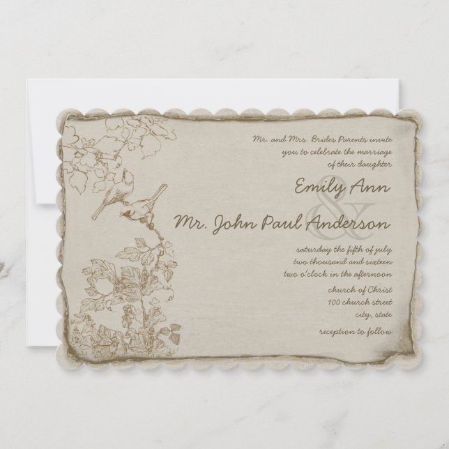 Invitation Rustique romantique Brown papier Lovebirds Mariage