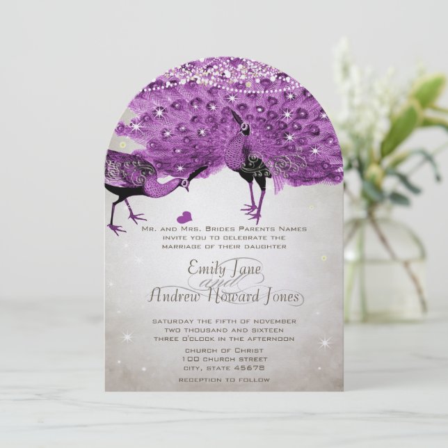Invitation Rustique Romantique Mason Jar Radiant violet Peaco (Debout devant)