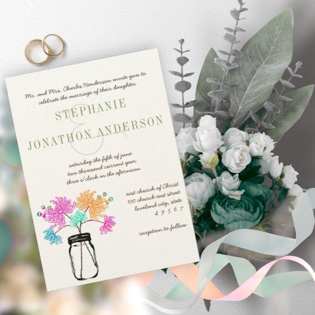 Invitation Rustique romantique Mason Jar Wild Flower Mariage (Créateur téléchargé)
