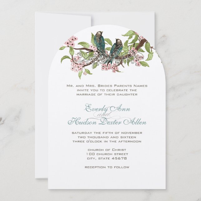 Invitation Rustique romantique Turquoise Inséparable rose Tur (Dos)