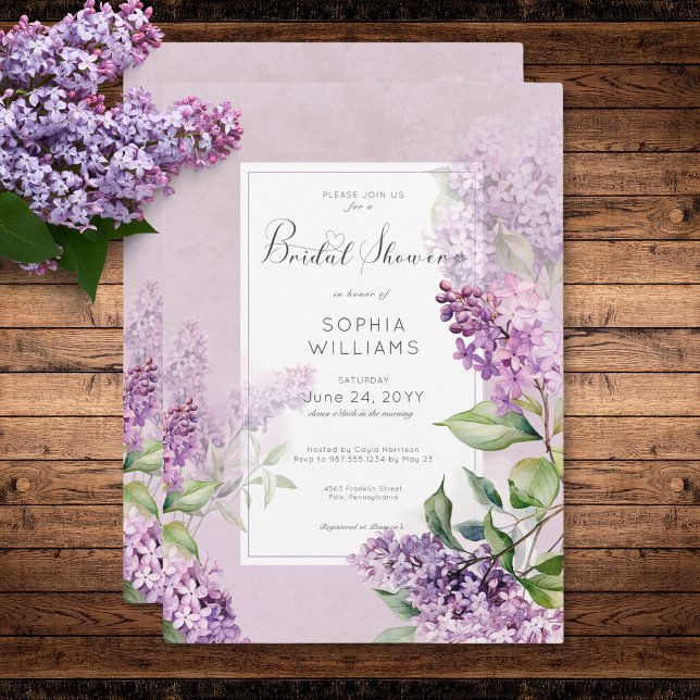 Invitation Rustique romantique violet & Fête des mariées Lila (Rustic Romantic Purple & Sage Lilacs Bridal Shower Invitation)