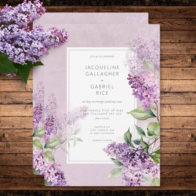 Invitation Rustique romantique violet & Mariage Lilacs Sage (Rustic Romantic Purple & Sage Lilacs Wedding Invitation)