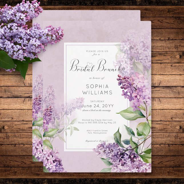 Invitation Rustique romantique violet & Sage Lilacs Bridal Br (Rustic Romantic Purple & Sage Lilacs Bridal Brunch Invitation)