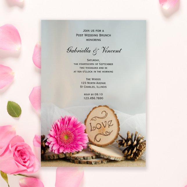 Invitation Rustique Rose Daisy Bois Fête de Mariage Post Brun (Créateur téléchargé)