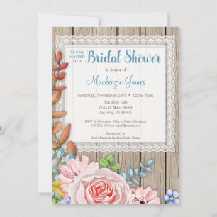 Invitation Rustique Rose dentelle nuptiale Douche 