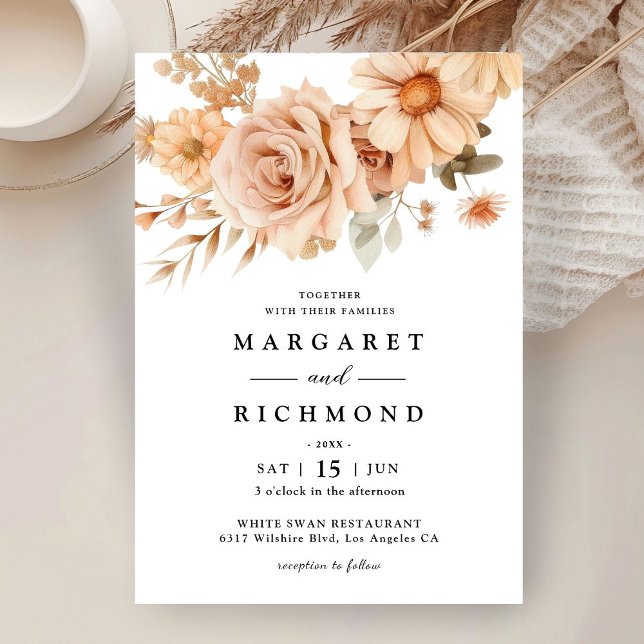 Invitation Rustique Rose en terre cuite aquarelle Mariage flo (Créateur téléchargé)