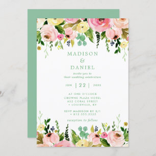 Invitation Rustique Rose Floral Et Mariage Vert Mint