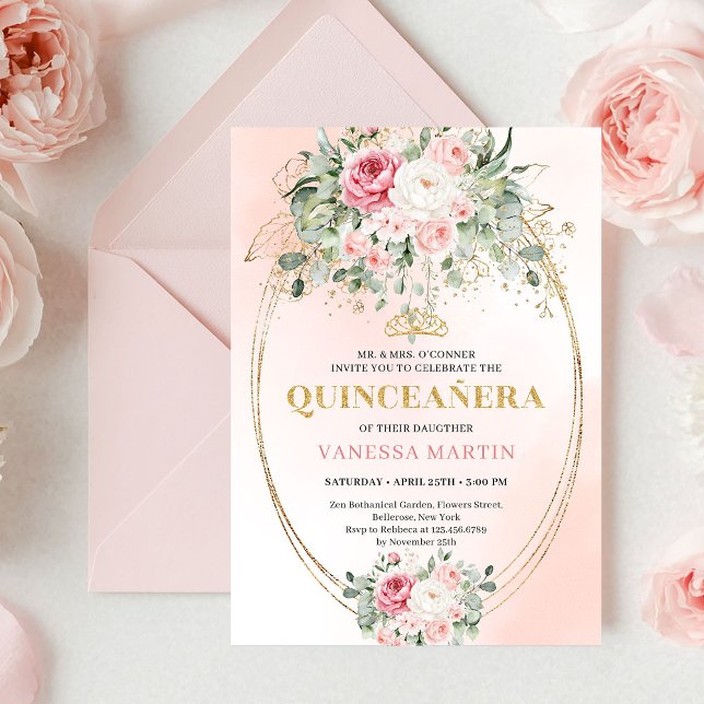 Invitation Rustique Rose Gold Poussiéreux pour Qui (Rustic Dusty Pink Rose Gold Quinceañera Invite

)