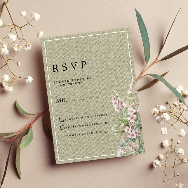Invitation Rustique rose menthe vert botanique fleuri RSVP (Rustic pink mint green botanical floral RSVP)
