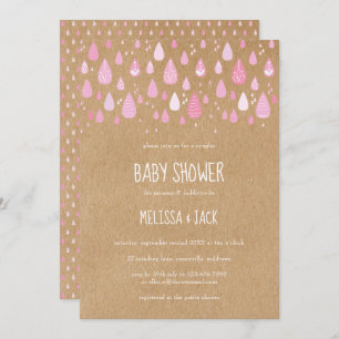 Invitation Rustique rose Raindrops Baby Girl Douche