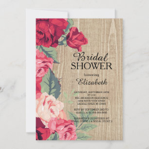 Invitation Rustique Rose Rouge Fleur nuptiale Douc