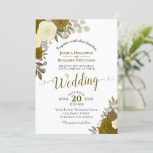 Invitation Rustique Roses d'aquarelle or Boho Mariage Floral