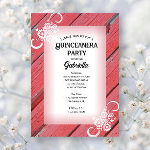 Invitation Rustique Rouge Grange Bois Floral Ferme Quinceaner