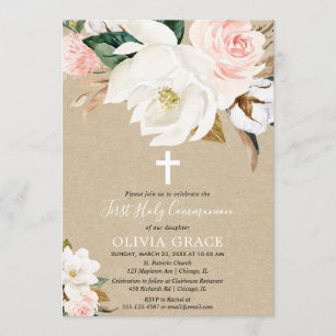 Invitation Rustique rougissent la sainte communion florale