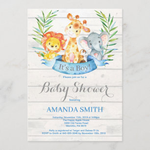 Invitation Rustique Safari Jungle Animaux Baby shower garçon