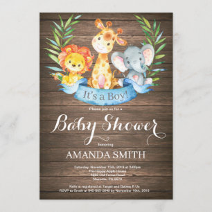Invitation Rustique Safari Jungle Animaux Baby shower garçon